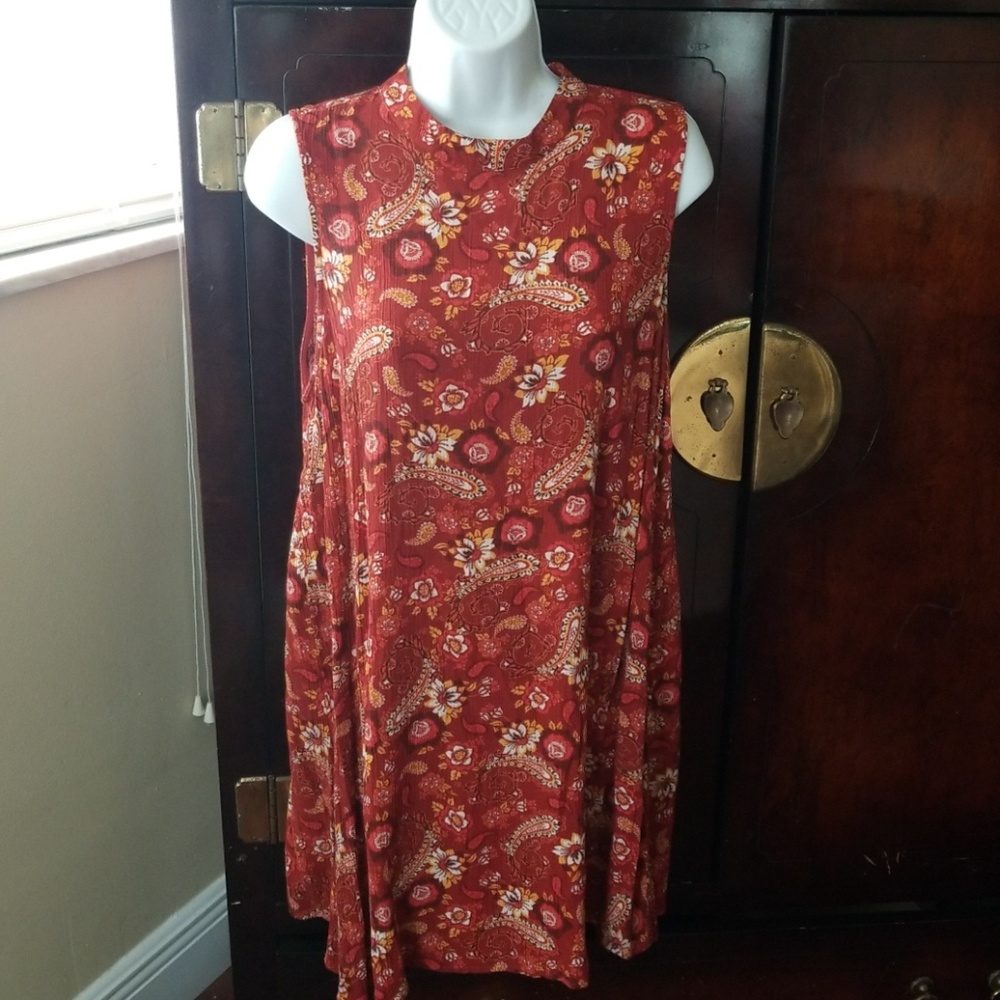 boho burnt orange floral dress/tunic, size large